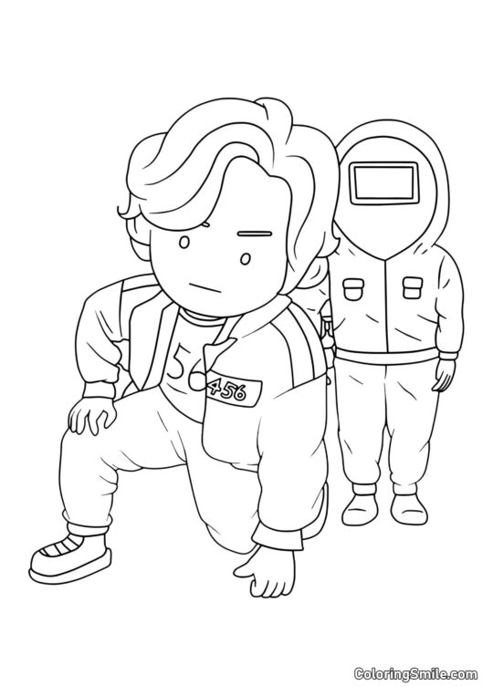 Gracz 456 z Squid Game - Kolorowanka