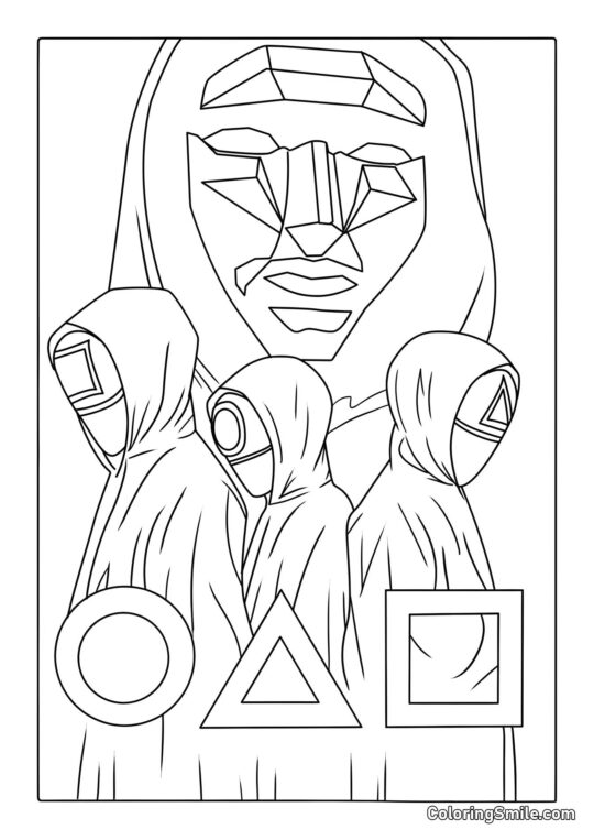 Gospodarz i pracownicy z Squid Game - Kolorowanka