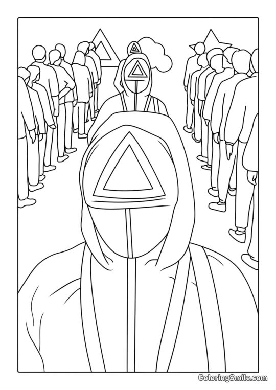 Gracze i Strażnicy z Squid Game - Kolorowanka