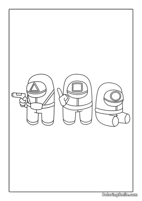 Strażnicy z Squid Game w stylu Among Us - Kolorowanka