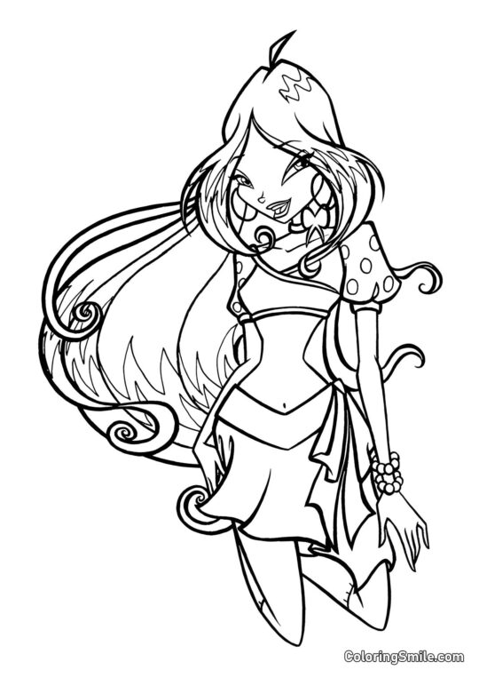 Winx Flora Klęcząca - Kolorowanka