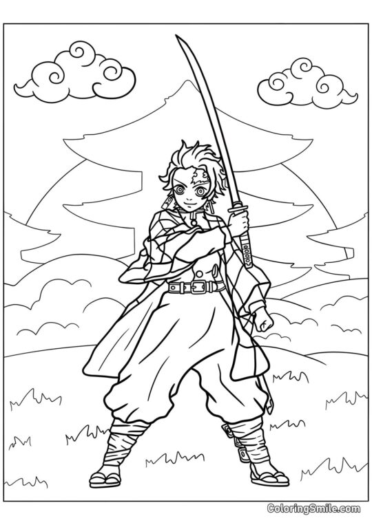 Uśmiechnięty Tanjiro Kamado - Kolorowanka