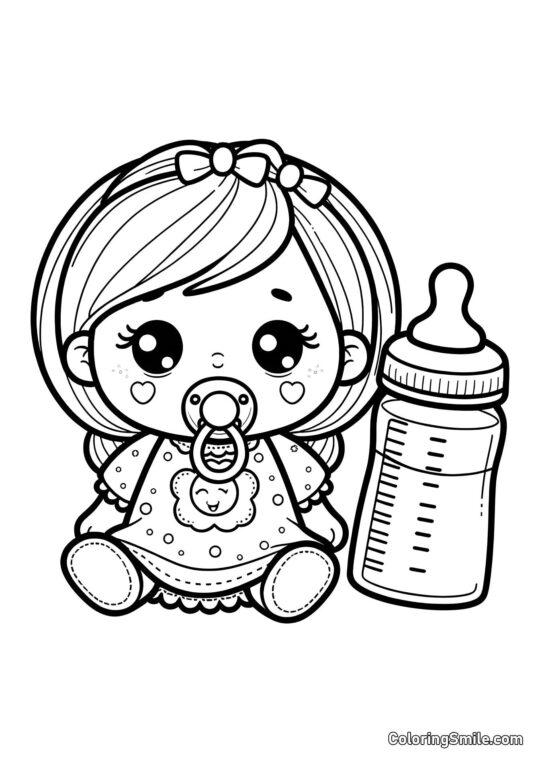 Lalka z smoczkiem i butelką - Kolorowanka