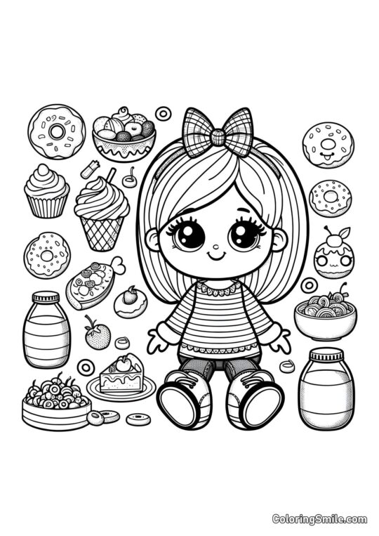 Lalka z przysmakami - Kolorowanka