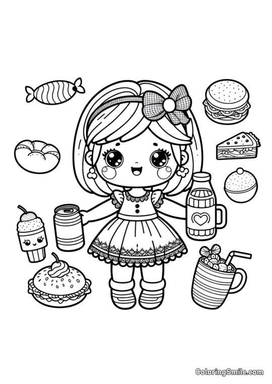 Lalka z jedzeniem - Kolorowanka