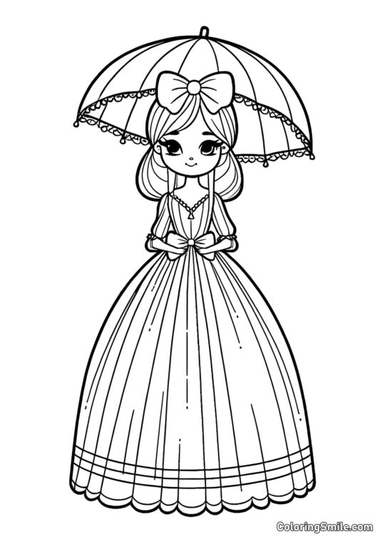Lalka z parasolką - Kolorowanka