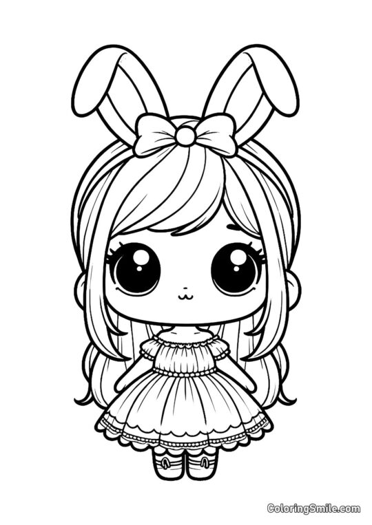 Urocza lalka z uszami królika - Kolorowanka