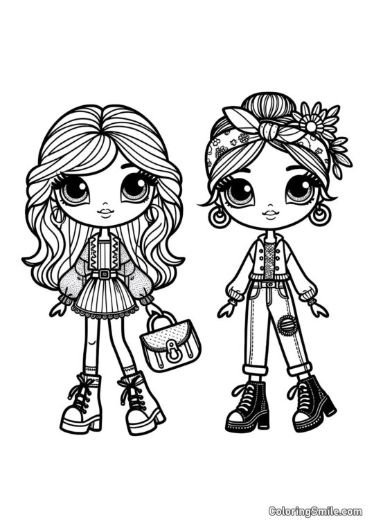 Modne przyjaciółki lalek - Kolorowanka