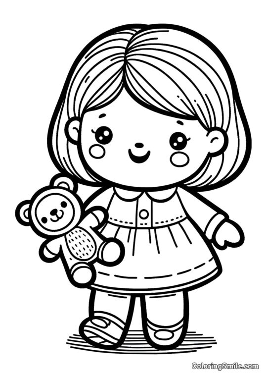 Lalka z zabawką w ręku - Kolorowanka