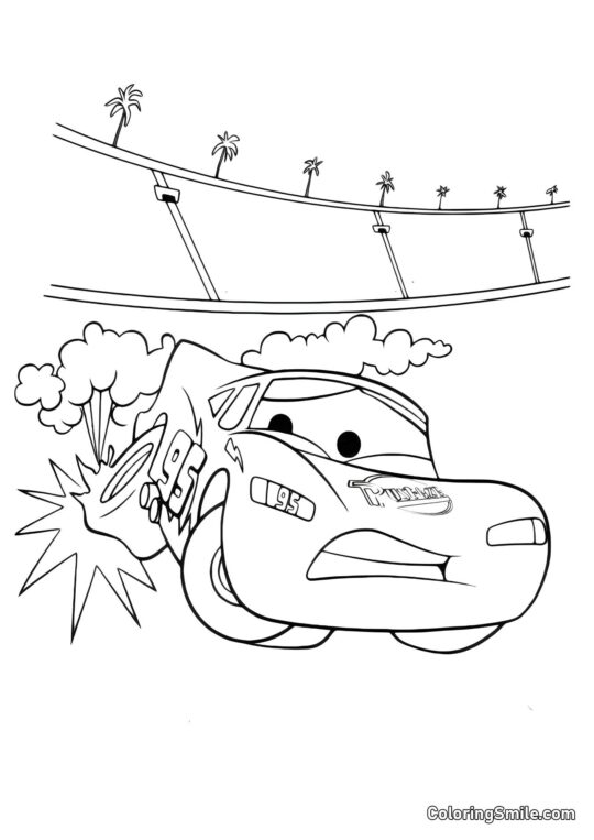 Samochód z przebitą oponą - Kolorowanka