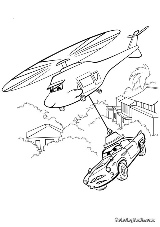 Samochód transportowany przez helikopter - Kolorowanka