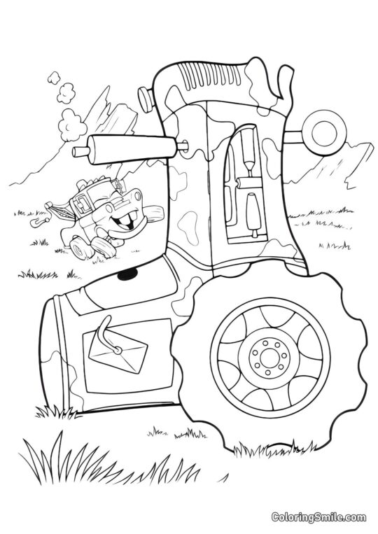 Przewrócony traktor - Kolorowanka