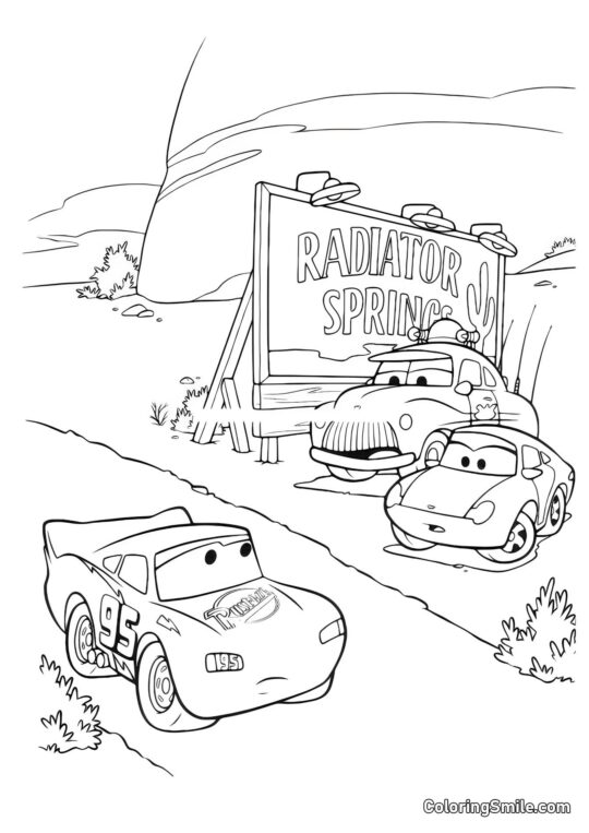 Samochody przy wjeździe do miasta - Kolorowanka