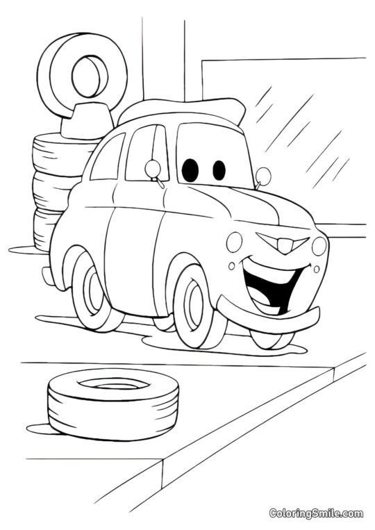 Samochody w warsztacie opon - Kolorowanka