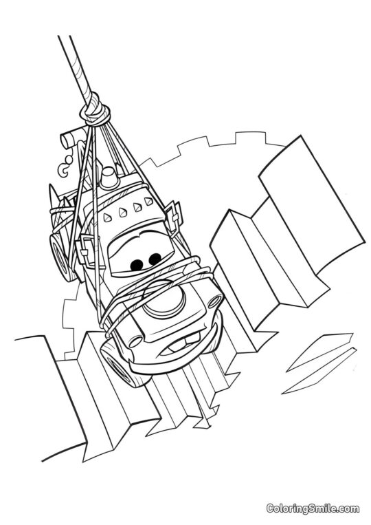 Mater wiszący na linie między zębatkami - Kolorowanka