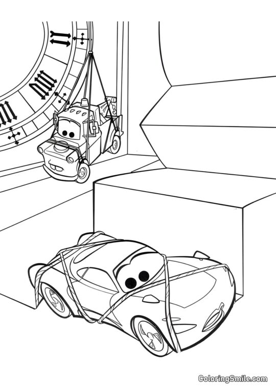 McQueen i Mater związani w kaplicy - Kolorowanka