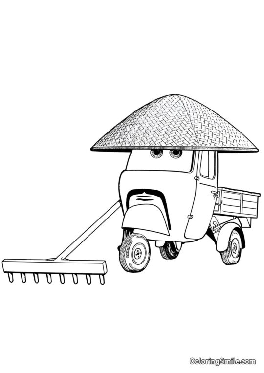 Samochód z grabiami - Kolorowanka