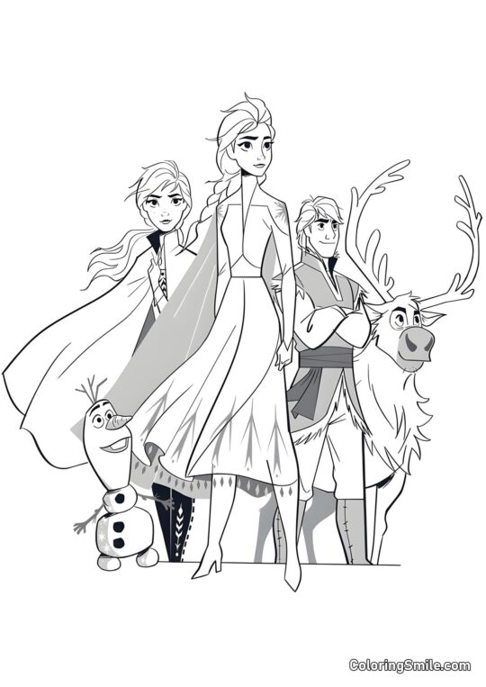 Elsa, Anna, Kristoff, Sven i Olaf Elsa, Anna, Kristoff, Sven i Olaf - Kolorowanka