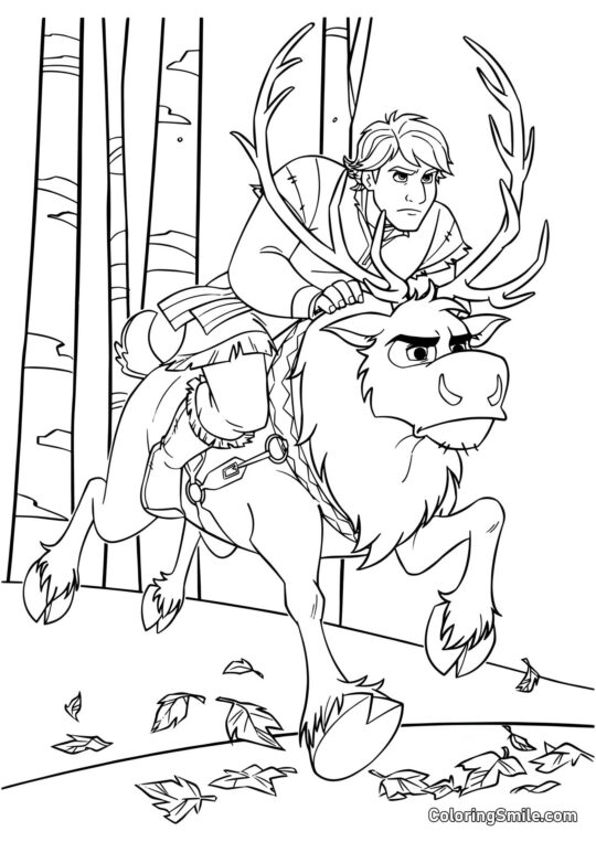 Kristoff jeździ na Svenie Kristoff jeździ na Svenie - Kolorowanka