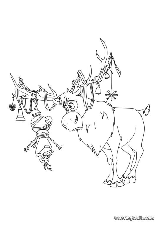 Olaf wisi na rogach Svena Olaf wisi na rogach Svena - Kolorowanka